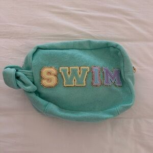 Stoney Clover Lane Teal Swim Pouch with Colorful Letters Terrycloth